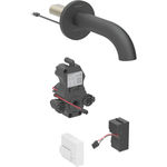 Grifo electrónico para lavabos Geberit Piave, montaje mural, servicio de red, para caja funcional empotrada: Negro mate / Con revestimiento de limpieza fácil, L=22cm, Mezclador=Con mezclador